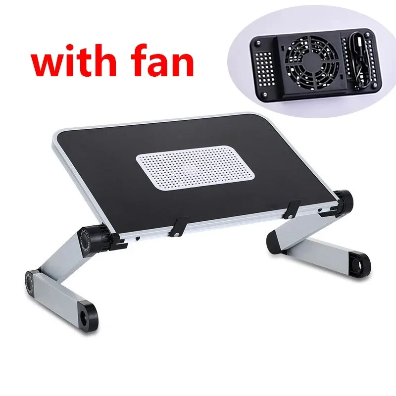 Desk Setup For Laptop - 冷却ファン付き調節可能なラップトップスタンド 高さ角度調整可能 折りたたみ式デスク 多機能コンピューターテーブル ラップオフィスデスク