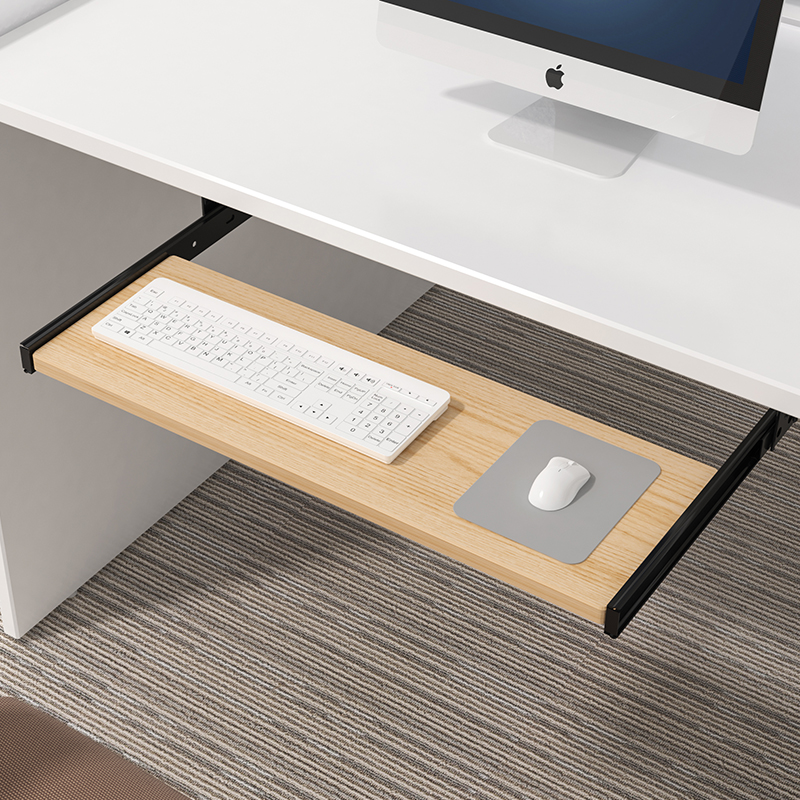 Desk Setup Living Room - 木製キーボードトレイ、デスク下用、スライドレール付きマウスプラットフォーム、高さ調整可能、引き出し式デザイン、省スペースオフィスセットアップ
