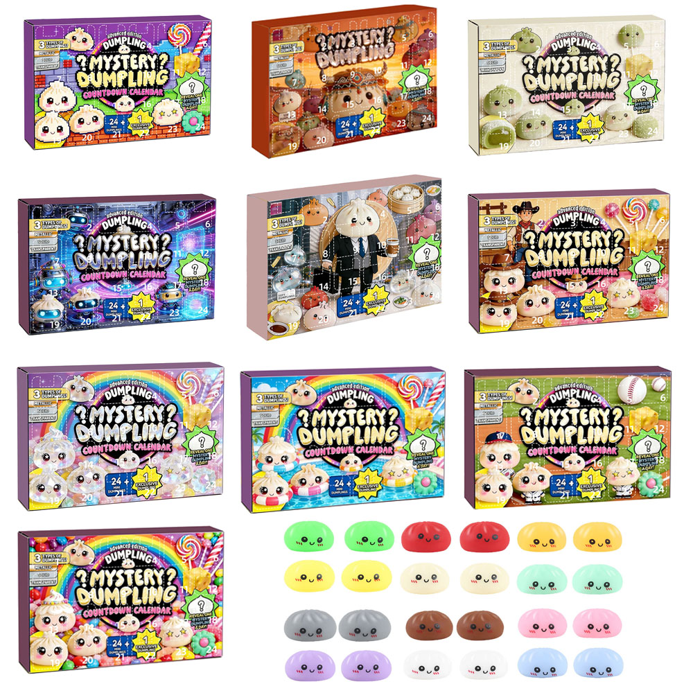 Desk Setup Kids - サプライズ餃子ブラインドボックスカウントダウンカレンダー24日間ストレス解消スクイーズトイセット子供ティーン女性デスクパーティーテーブルデコレーションギフト