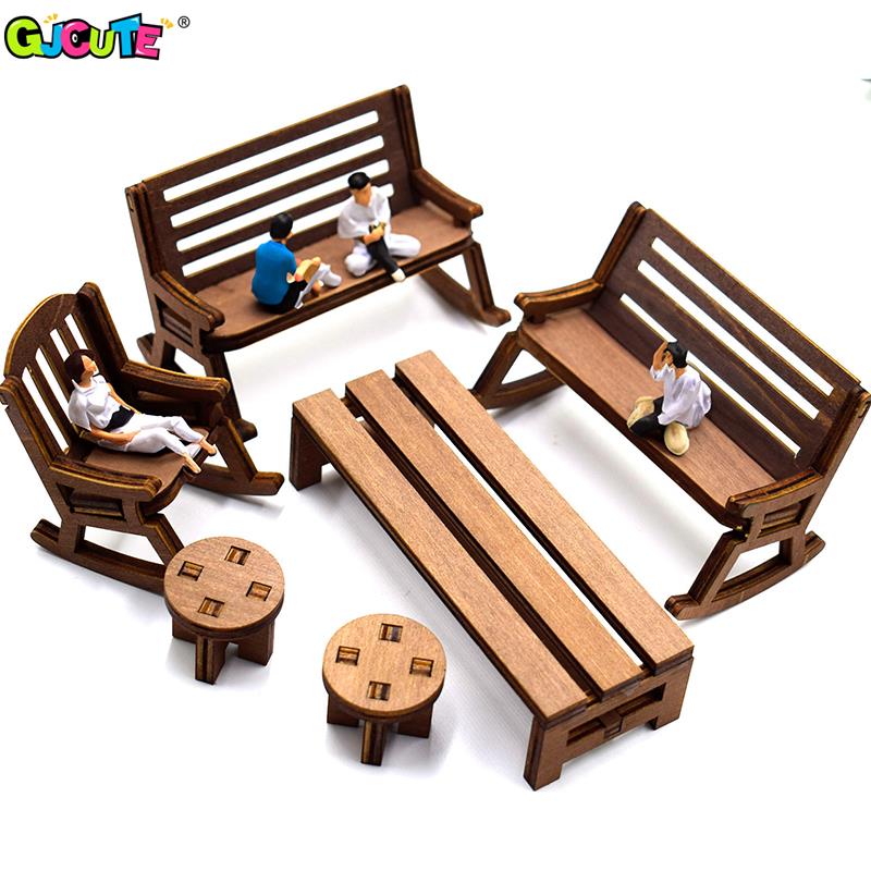 Desk Setup Kids - 子供のためのドールハウスミニパークテーブルと椅子、ミニチュアベンチスツール、ロッキングチェア、家具アクセサリー、シミュレーションおもちゃ、1:12
