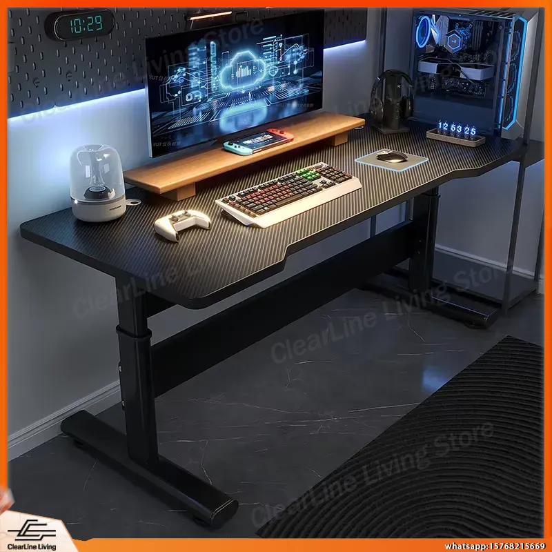 Desk Setup Streaming - 高さ調節可能な電動スタンディングゲーミングデスク、eスポーツPCセットアップ、ライブストリーミングワークステーション、人間工学に基づいたコンピューターデスク付き