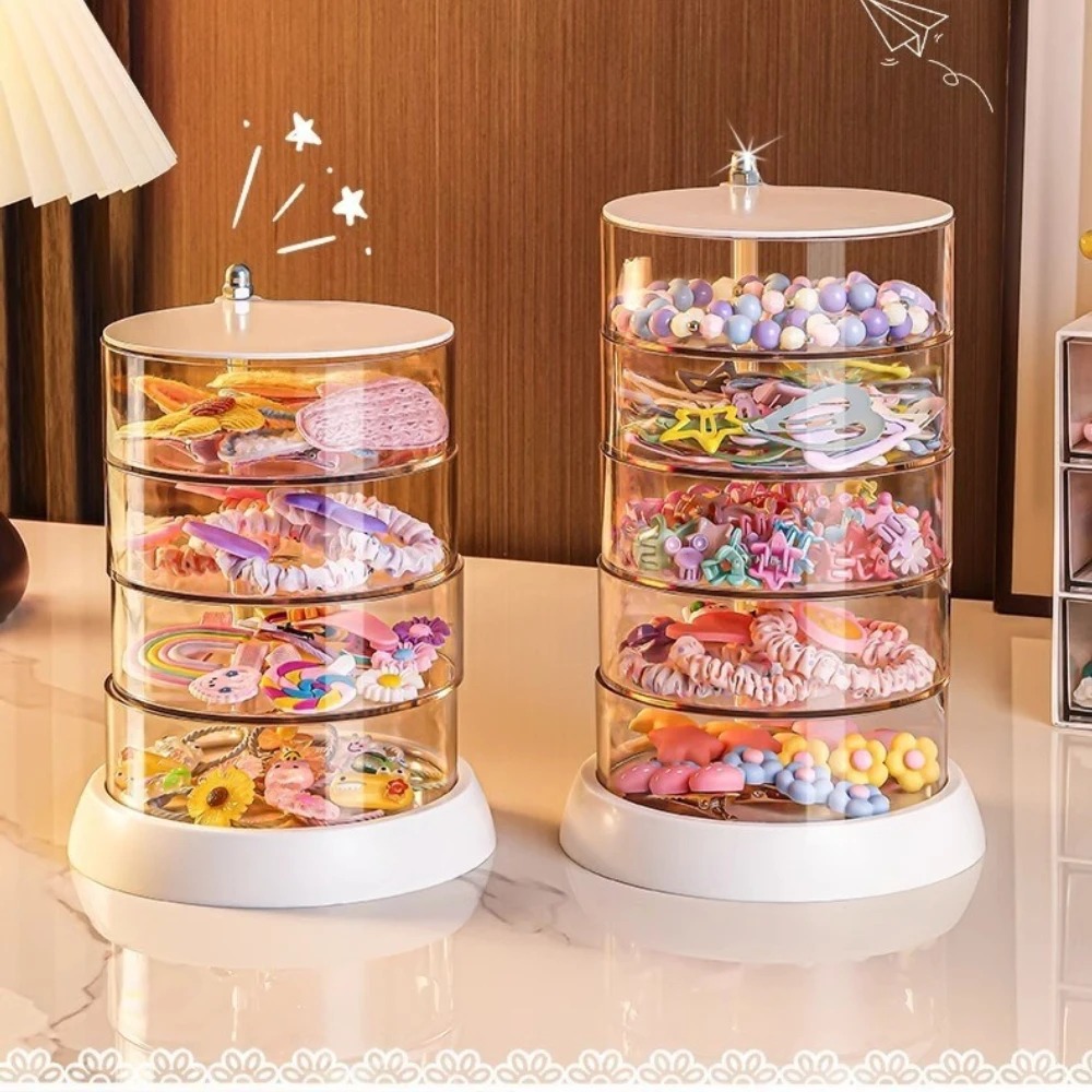 Cable Box Organizer - 360度回転式クリアヘアアクセサリーオーガナイザー、コンパクトプラスチック収納ボックス、多層デスクトップディスプレイケース（女の子用ジュエリー）