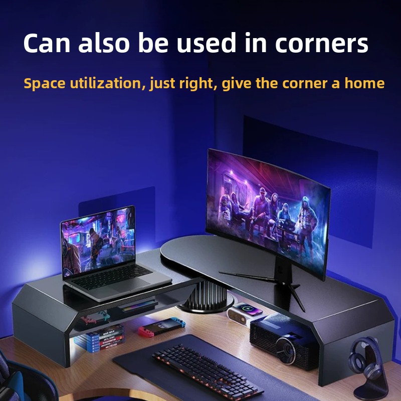 Desk Setup Living Room - ゲーミングデュアルモニタースタンド オフィススクリーンライザー 調節可能な回転式デスクトップオーガナイザー モニター・ノートパソコンデスクセットアップ装飾用