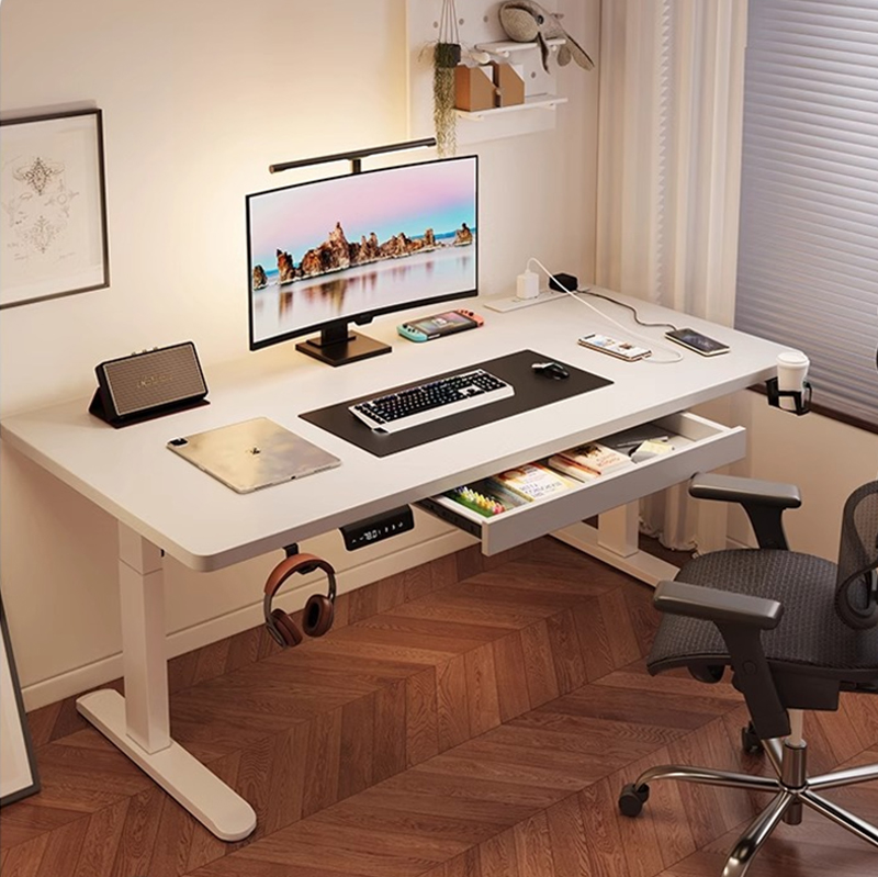 Setup Desk Monitor - モダンな鉄製デュアルモーター電動スタンディングデスク、高さ調節可能な人間工学に基づいたデザイン、自宅/寝室オフィスでのデュアルモニターセットアップに最適