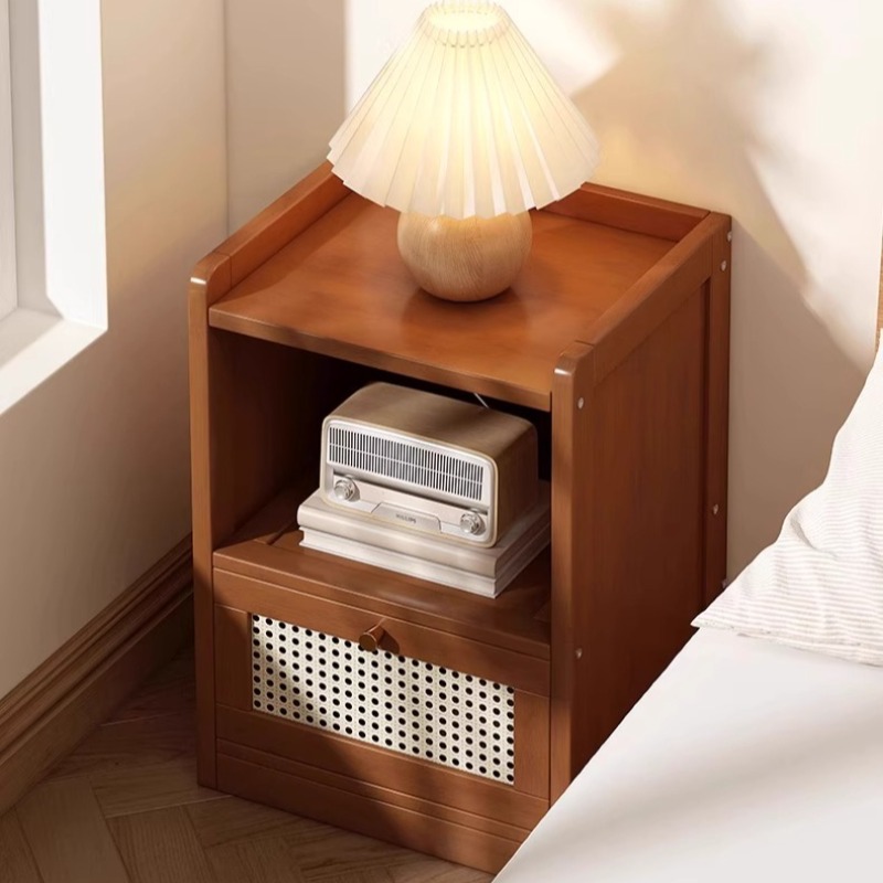 Drawer Organizer Bamboo - 竹製フロアベッドサイドキャビネット、キックボード対応ナイトスタンド、引き出し付き高級収納テーブル、マルチゾーンベッドルームオーガナイザー