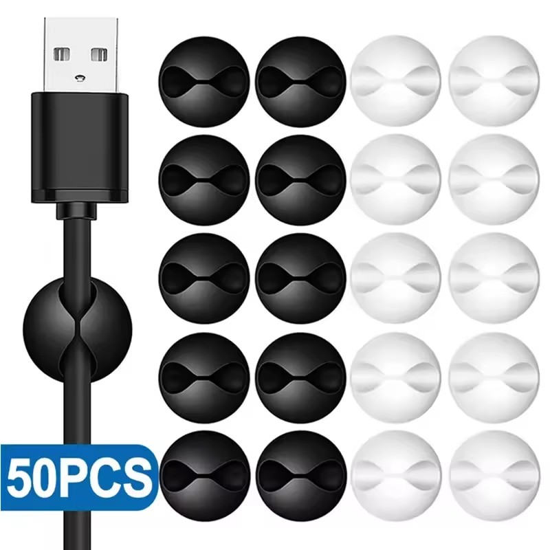 Cable Box Organizer - 5/50個入り デスクトップ/壁用ケーブルクリップ ワイヤー管理 粘着式コードオーガナイザー ホルダー クランプ