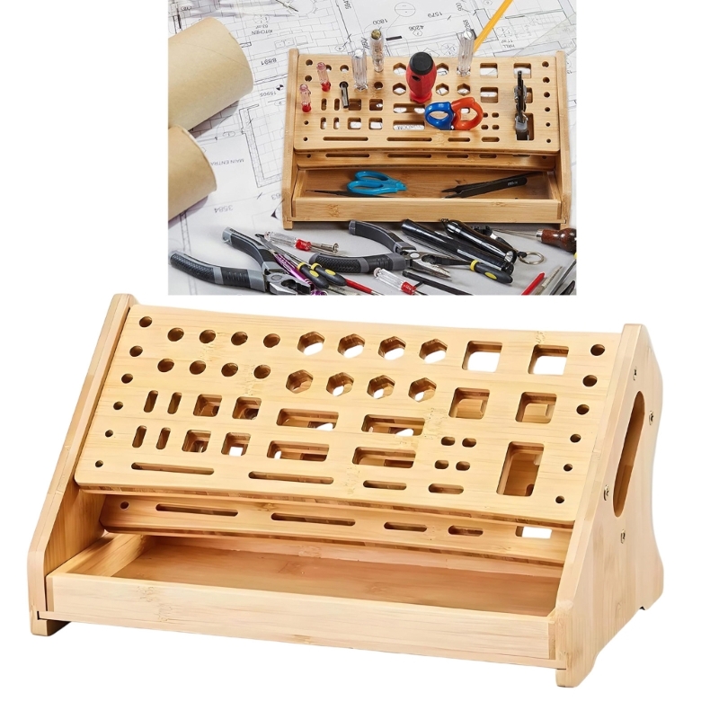 Desk Setup Needs - K1AE 天然木収納棚 組み立て不要 30秒セットアップ コンパクト 31X17X16.5cm