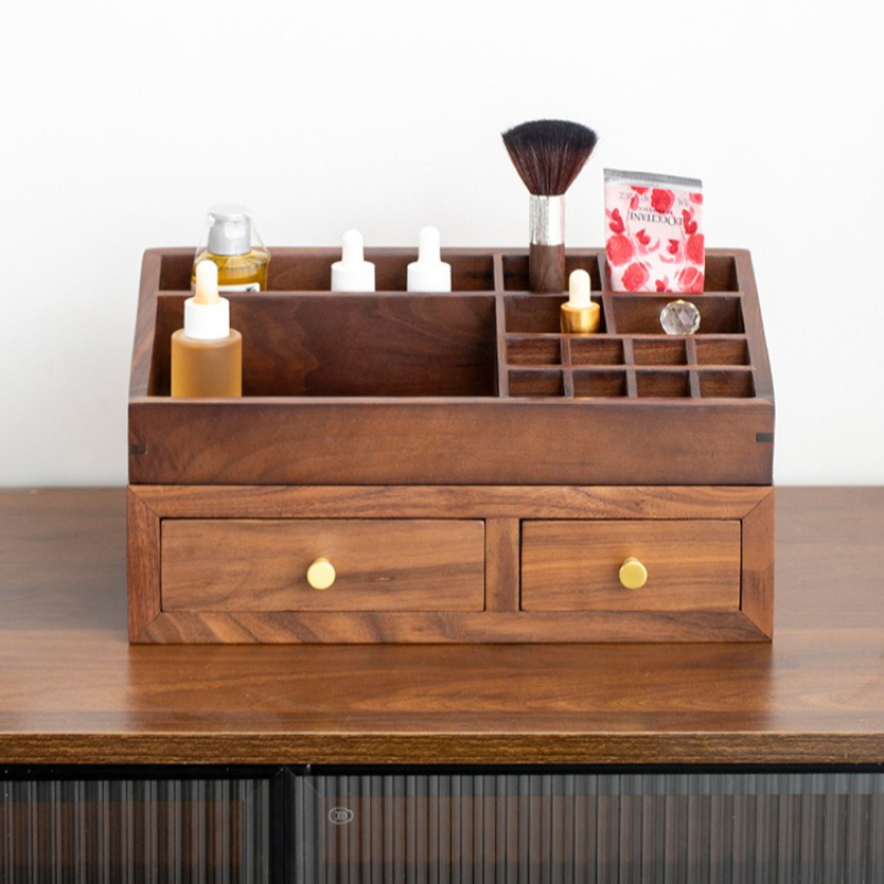 Drawer Organizer Bamboo - 無垢材二層オーガナイザー、取り外し可能な化粧品収納ボックス、寝室用ジュエリー引き出しボックス、クリエイティブな家の装飾品