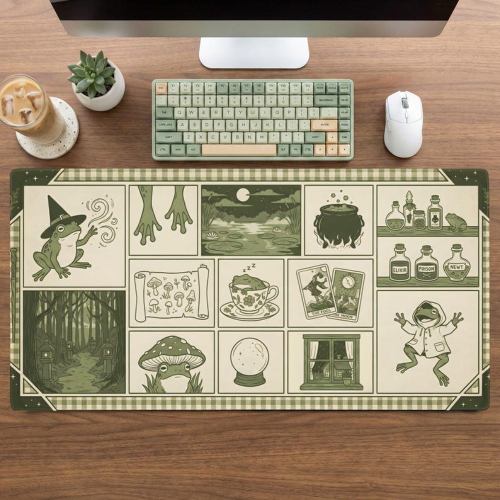 Witchy Frog Apothecary デスクマット、 - Yellow Desk Setup のレビューと価格