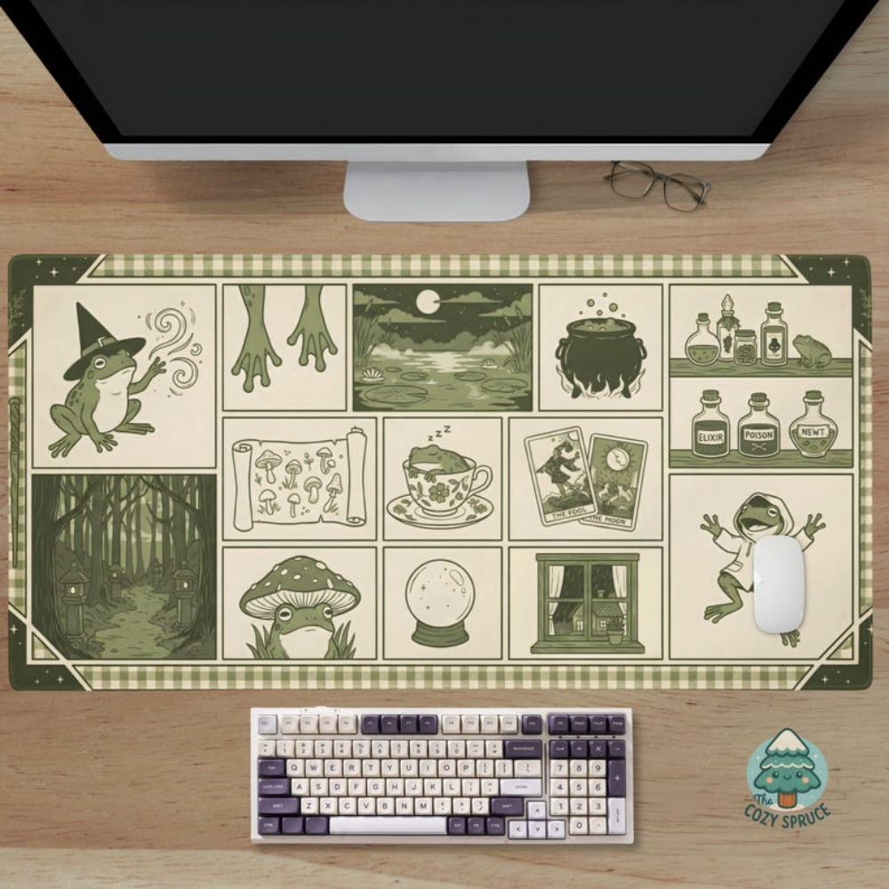 Witchy Frog Apothecary デスクマット、 - Yellow Desk Setup のレビューと価格