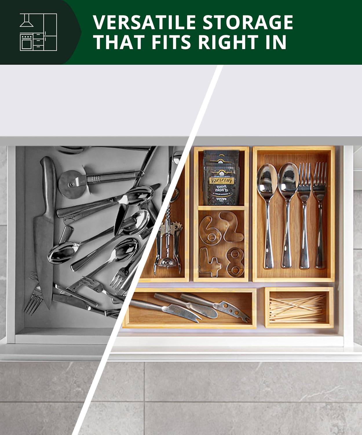 5ピース竹製引き出しオーガナイザーセット – キッチン、バス - Drawer Organizer Bamboo のレビューと価格