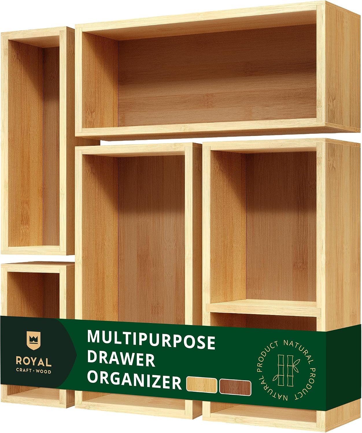 5ピース竹製引き出しオーガナイザーセット – キッチン、バス - Drawer Organizer Bamboo のレビューと価格