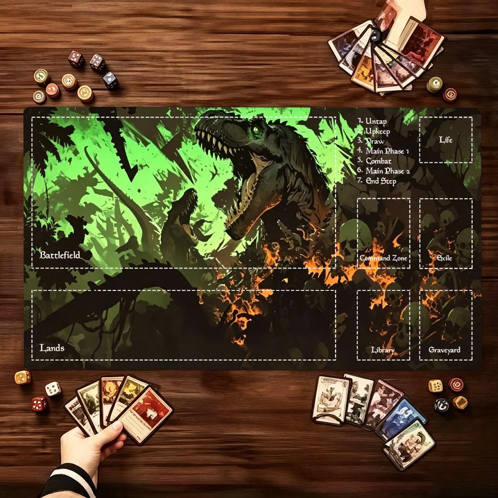 ダークジャングル恐竜大型拡張ゲームプレイマット、滑り止めゴム - Desk Setup Trading のレビューと価格
