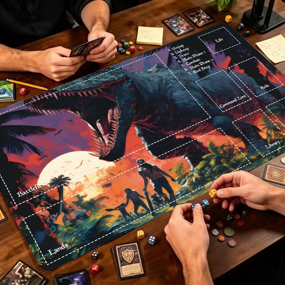 ダークジャングル恐竜大型拡張ゲームプレイマット、滑り止めゴム - Desk Setup Trading のレビューと価格