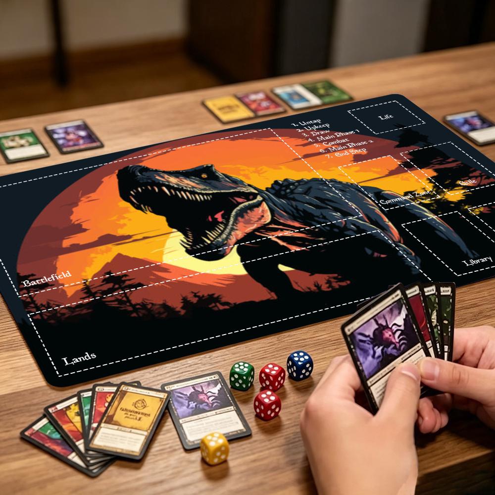 ダークジャングル恐竜大型拡張ゲームプレイマット、滑り止めゴム - Desk Setup Trading のレビューと価格