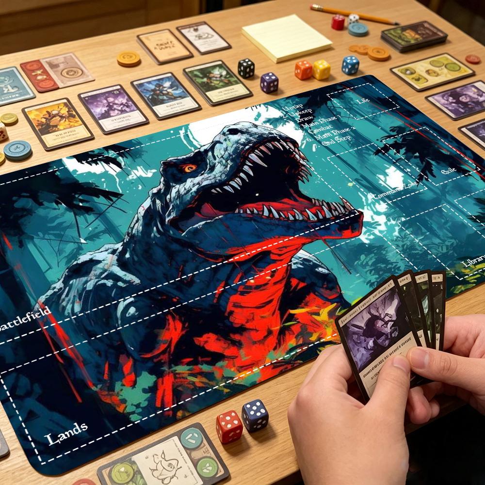 ダークジャングル恐竜大型拡張ゲームプレイマット、滑り止めゴム - Desk Setup Trading のレビューと価格
