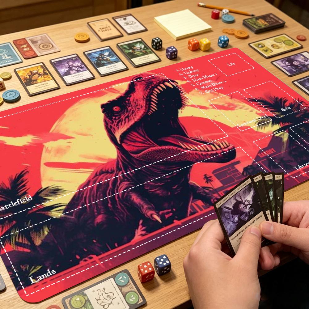 鮮やかなジュラ紀の恐竜柄大型拡張ゲームプレイマット、滑り止め - Desk Setup Trading のレビューと価格