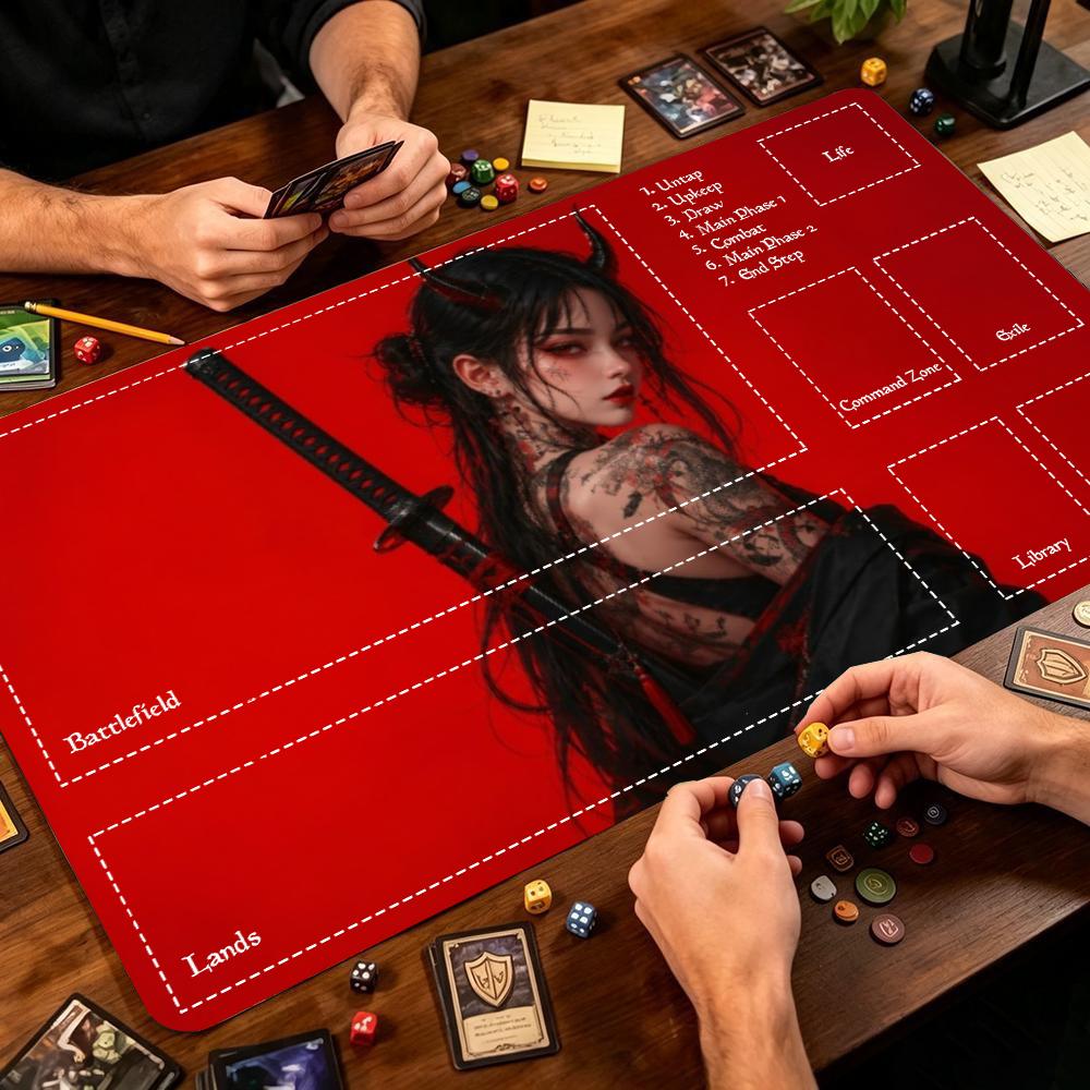 アニメ侍女戦士柄大型拡張ゲームプレイマット、滑り止めゴム縁付 - Desk Setup Trading のレビューと価格