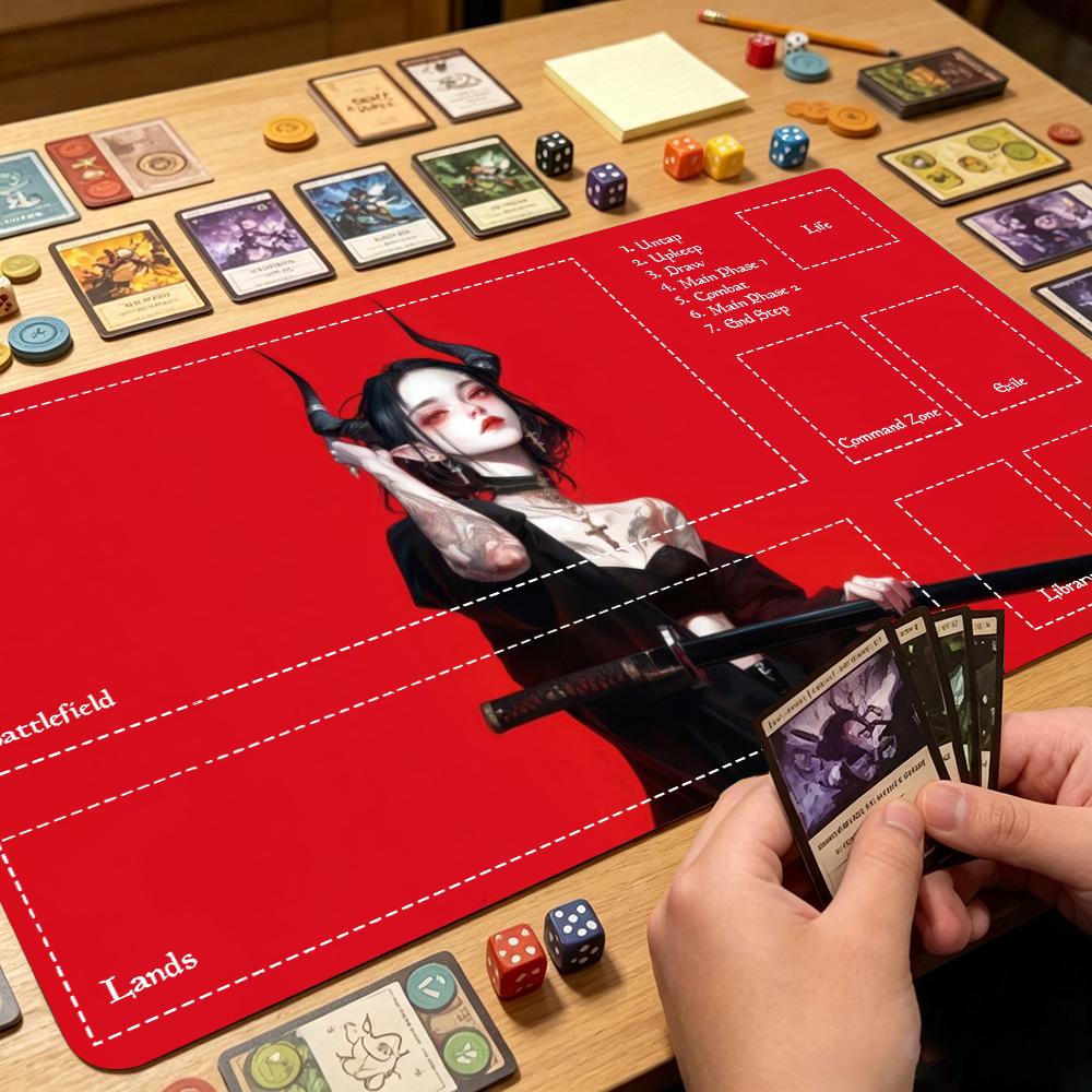 アニメ侍女戦士柄大型拡張ゲームプレイマット、滑り止めゴム縁付 - Desk Setup Trading のレビューと価格