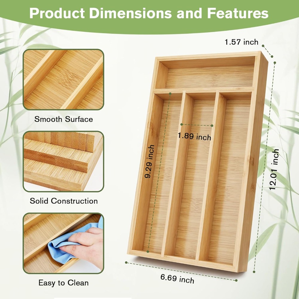 耐久性のある竹製引き出しオーガナイザートレイ、滑り止め、漏れ - Drawer Organizer Bamboo のレビューと価格