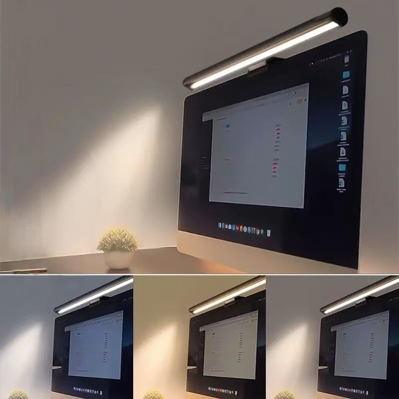LEDモニターライトハンギングデスクランプ - 無段階調光、 - Yellow Desk Setup のレビューと価格