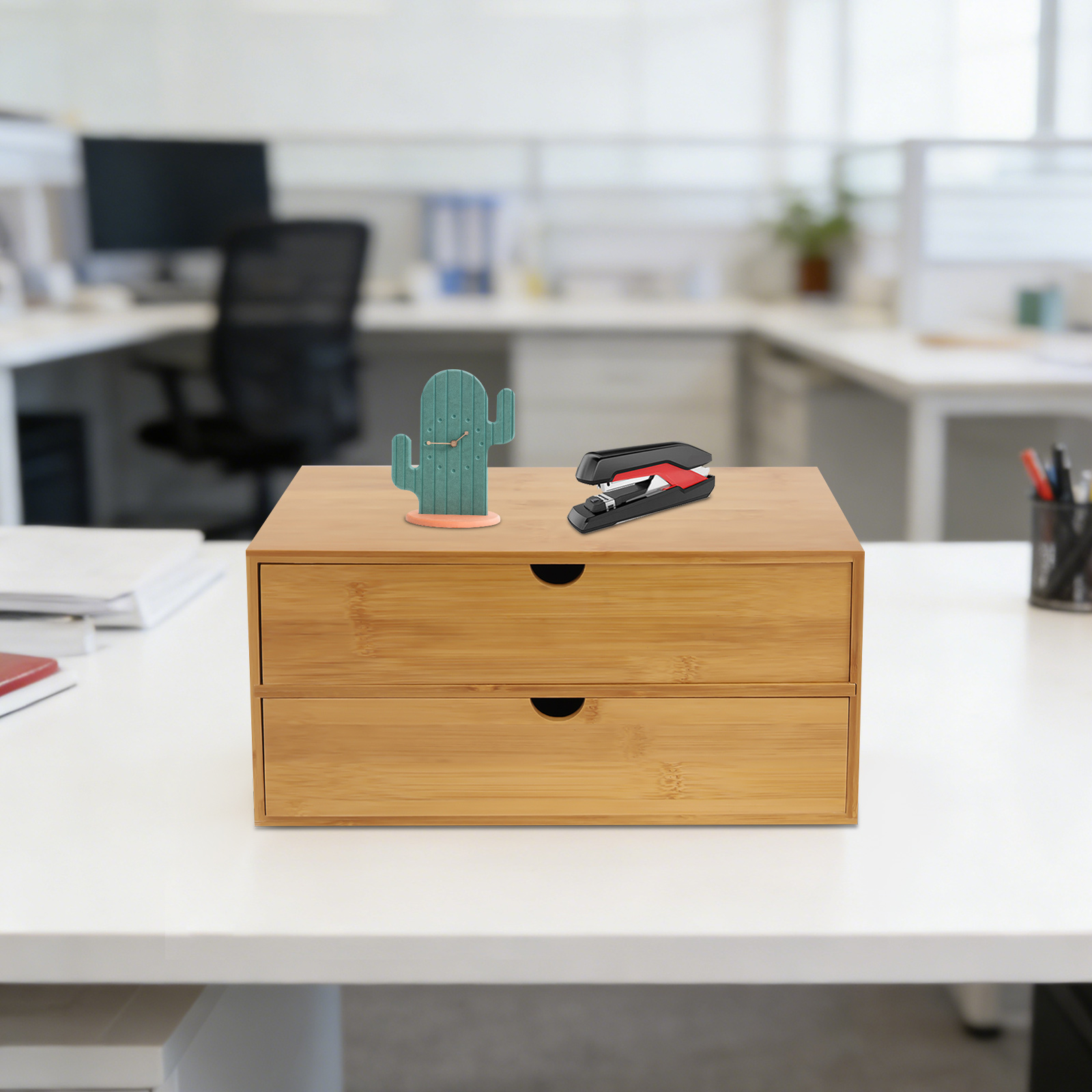 デスクオーガナイザー、2段引き出し付きオフィス用品収納ボック - Drawer Organizer Bamboo のレビューと価格