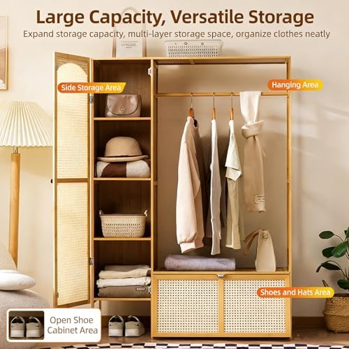 ミニマリストデザインの竹製自立型衣類ラック、籐製の扉と引き出 - Drawer Organizer Bamboo のレビューと価格