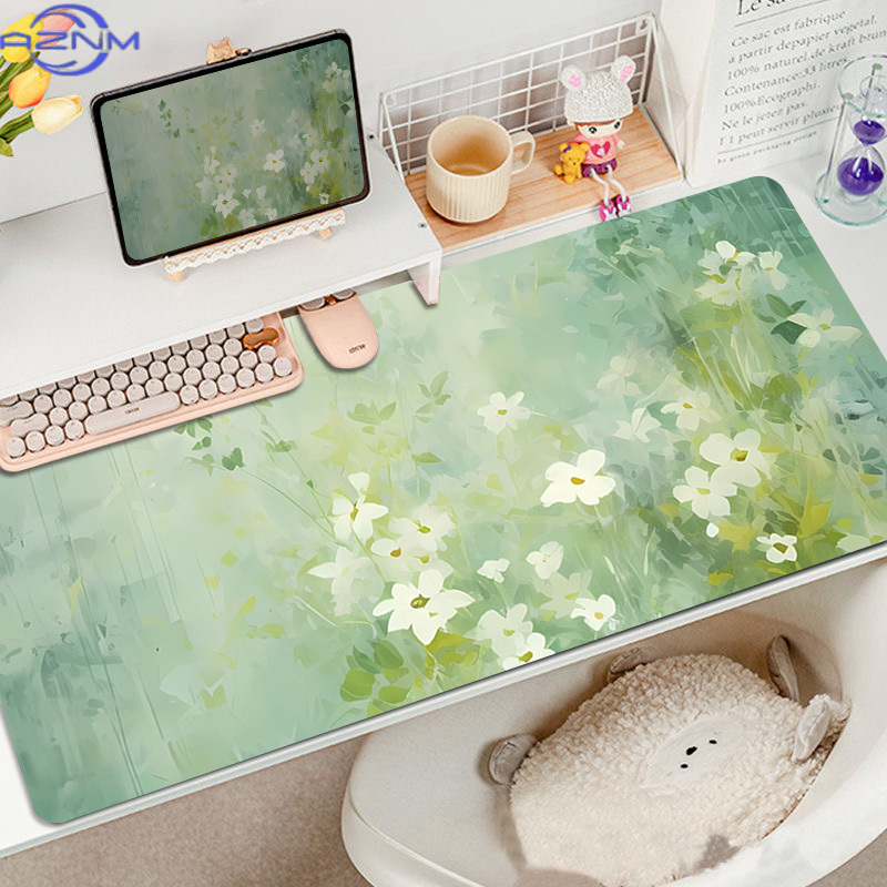 クリエイティブな水彩画マウスパッド、特大サイズの油絵風グリー - Desk Setup Girl のレビューと価格
