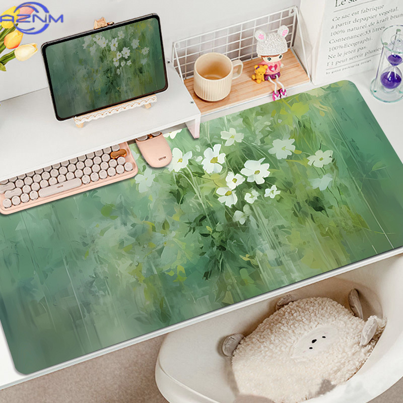 クリエイティブな水彩画マウスパッド、特大サイズの油絵風グリー - Desk Setup Girl のレビューと価格