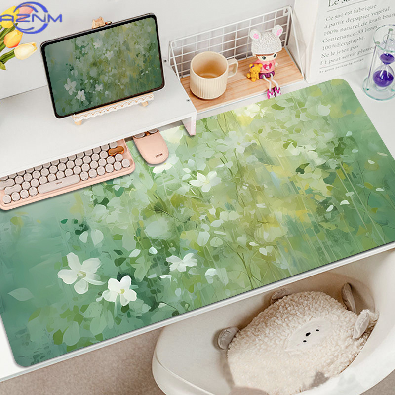 クリエイティブな水彩画マウスパッド、特大サイズの油絵風グリー - Desk Setup Girl のレビューと価格