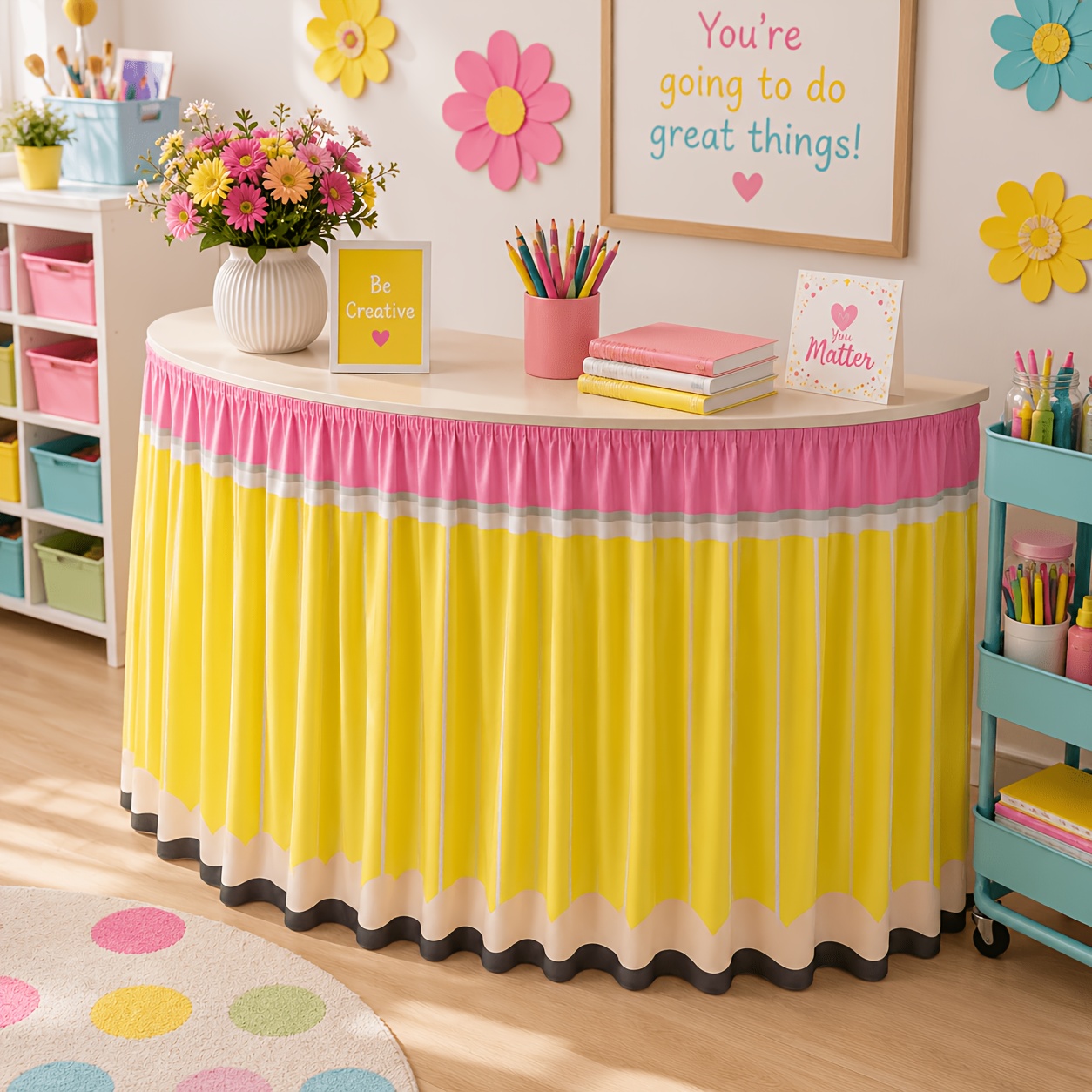 1個入り バトゥスクール ペンシルテーブルスカート、学校文具 - Yellow Desk Setup のレビューと価格