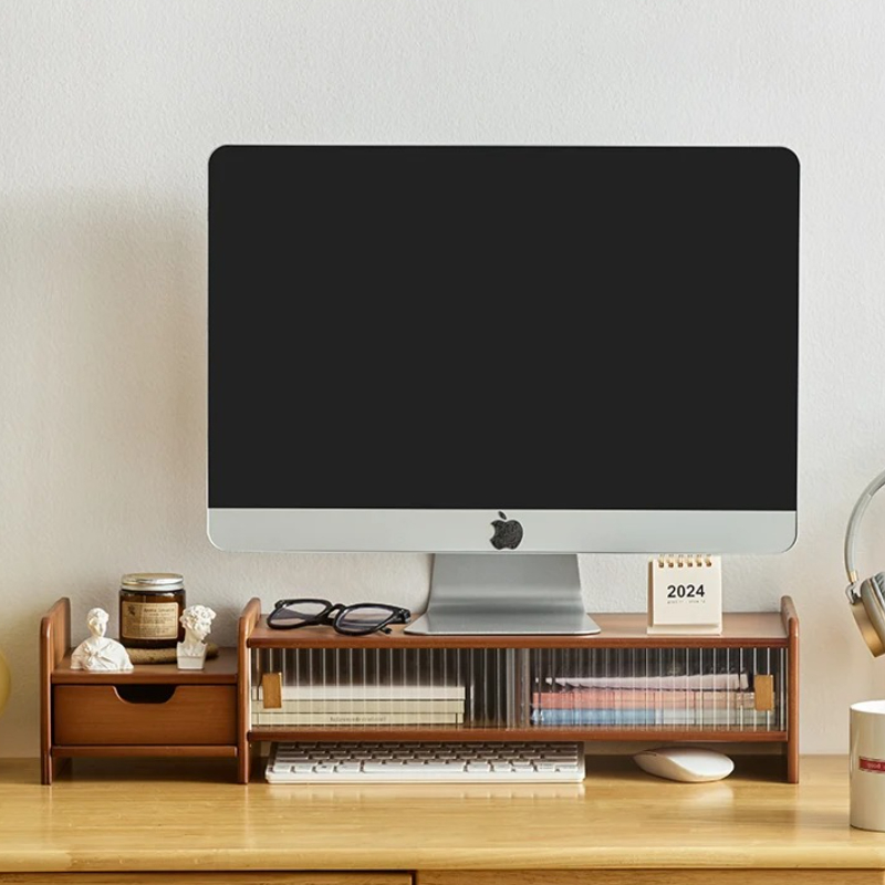 ‌ 引き出し付きモニタースタンド - 調節可能なコンピュータ - Drawer Organizer Bamboo のレビューと価格