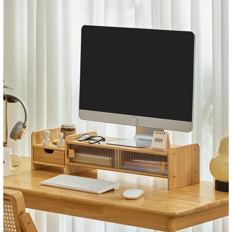 ‌ 引き出し付きモニタースタンド - 調節可能なコンピュータ - Drawer Organizer Bamboo のレビューと価格