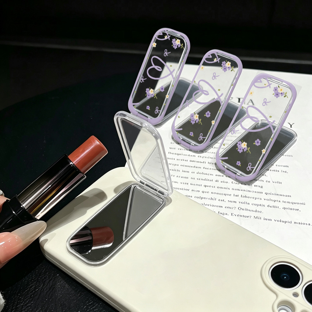 かわいい薄紫の花柄リボン付き折りたたみ式ミラー付きスマホグリ - Desk Setup Apple のレビューと価格