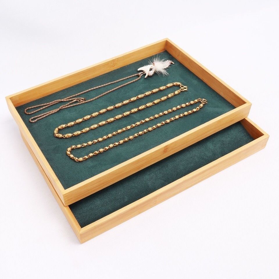 ダークグリーンベルベット竹ジュエリーディスプレイトレイリング - Drawer Organizer Bamboo のレビューと価格