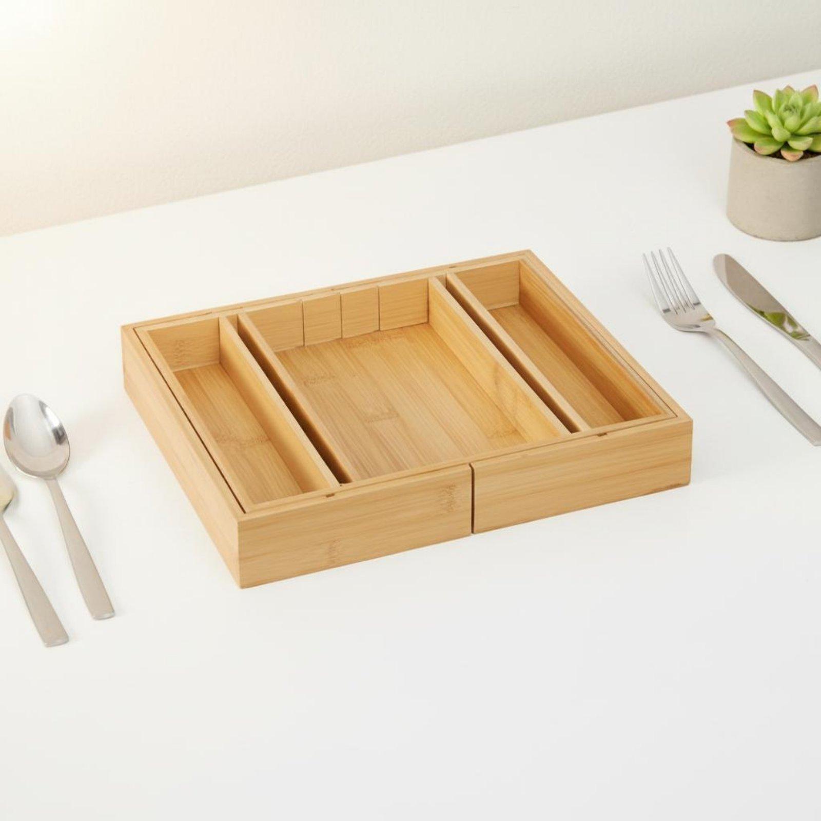 調整可能な竹製食器引き出しオーガナイザー キッチンカトラリー - Drawer Organizer Bamboo のレビューと価格