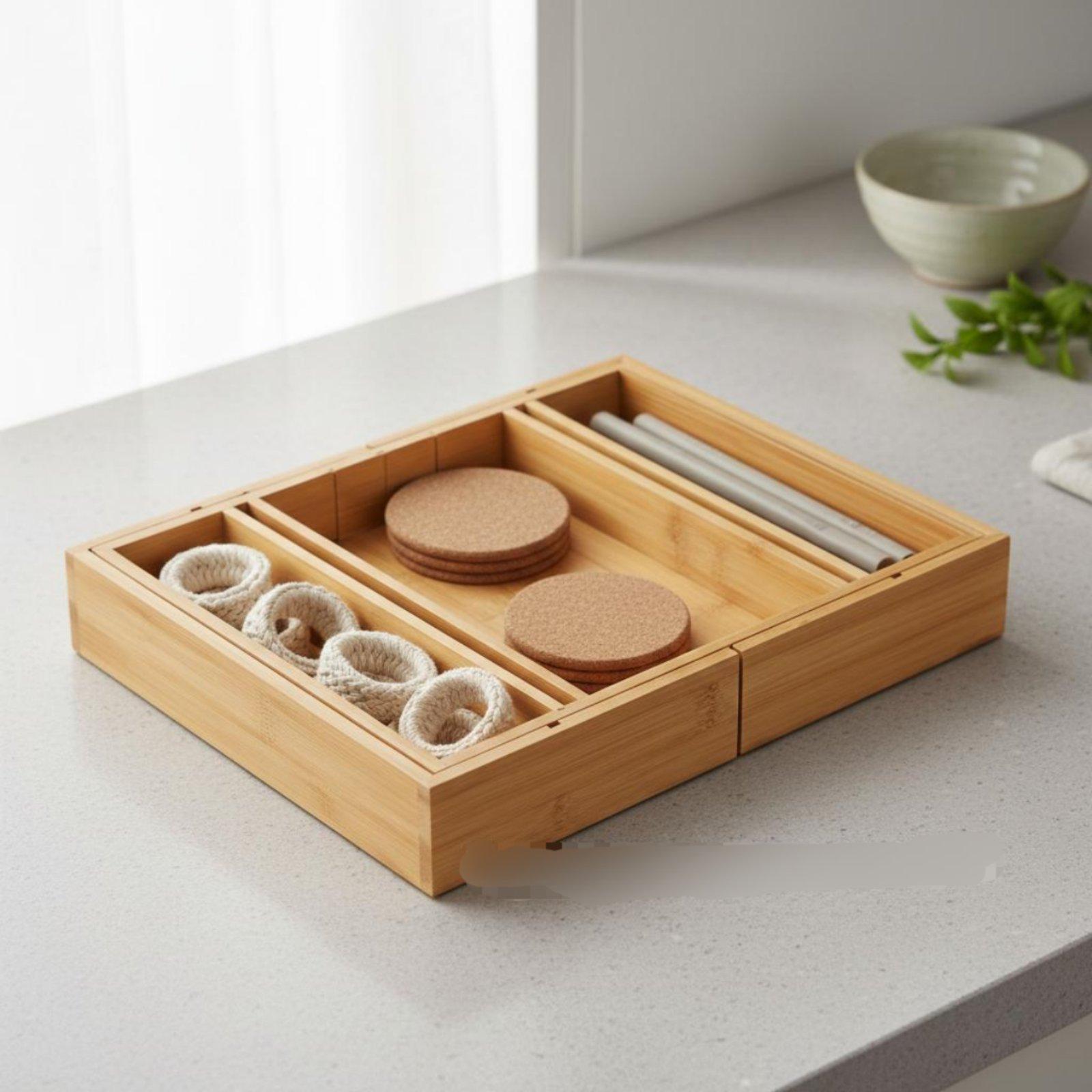 調整可能な竹製食器引き出しオーガナイザー キッチンカトラリー - Drawer Organizer Bamboo のレビューと価格