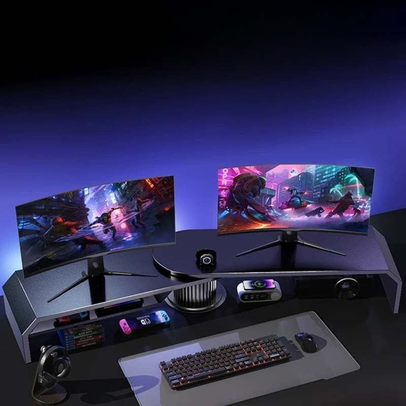 ゲーミングデュアルモニタースタンド オフィススクリーンライザ - Desk Setup Living Room のレビューと価格