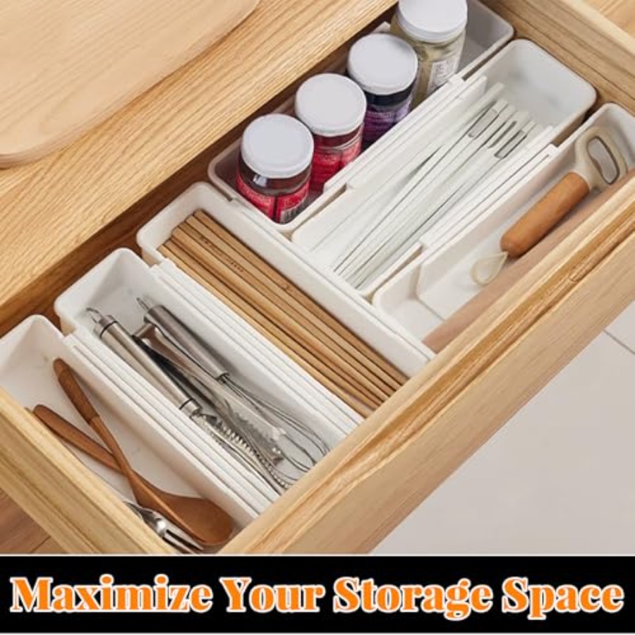 深めの引き出し用拡張可能な引き出しオーガナイザー、キッチン用 - Drawer Organizer Bamboo のレビューと価格