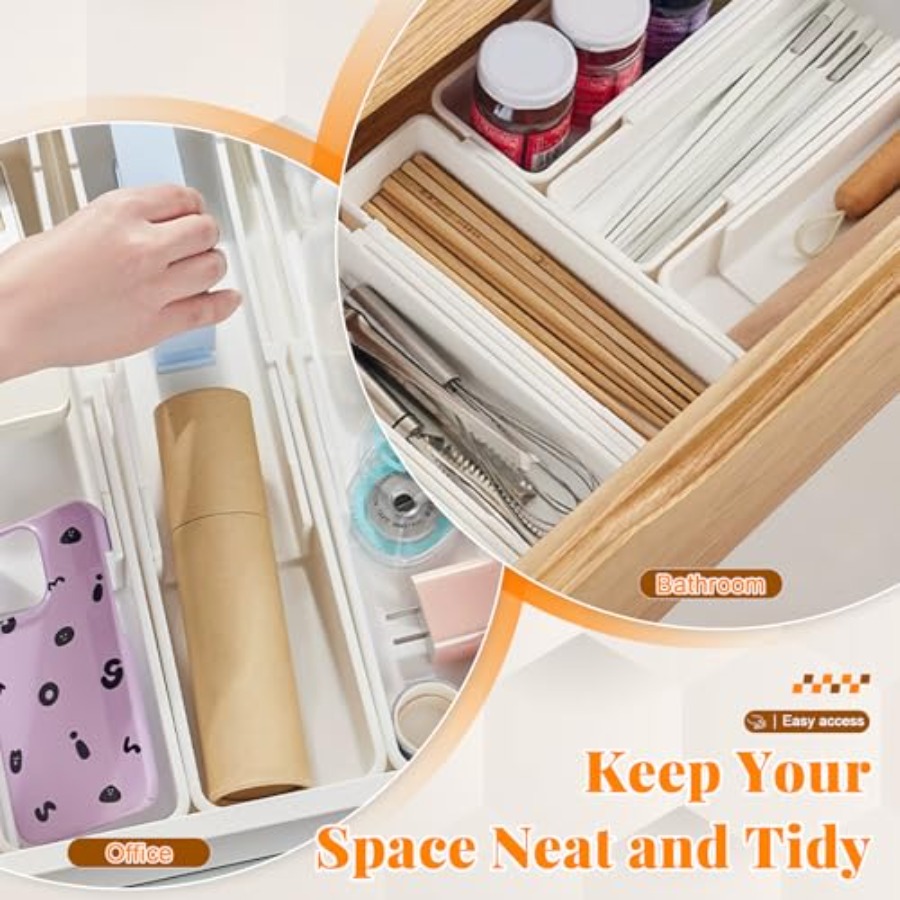 深めの引き出し用拡張可能な引き出しオーガナイザー、キッチン用 - Drawer Organizer Bamboo のレビューと価格
