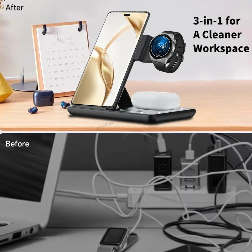 3 in 1 折りたたみ式ワイヤレス充電器デスクスタンド S - Desk Setup Apple のレビューと価格