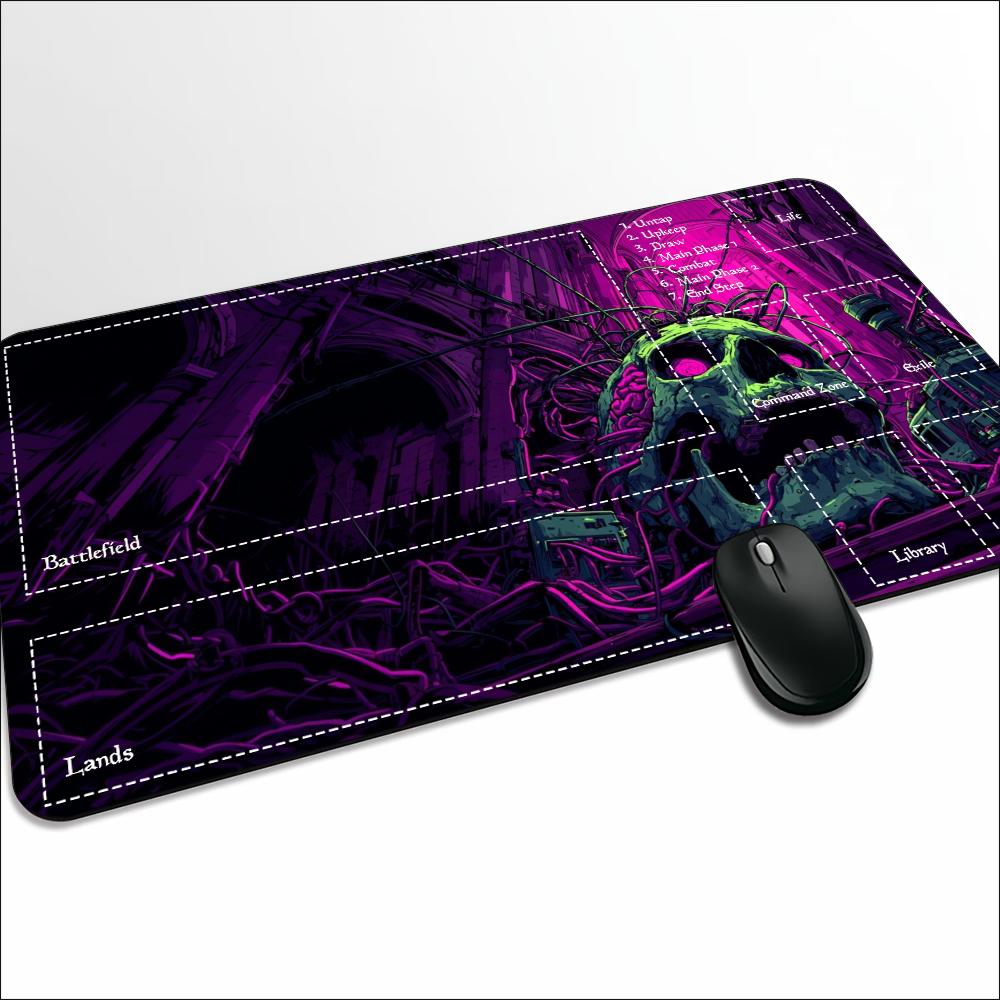 カラフルなネオンホラースカル柄大型拡張ゲームプレイマット、滑 - Desk Setup Trading のレビューと価格