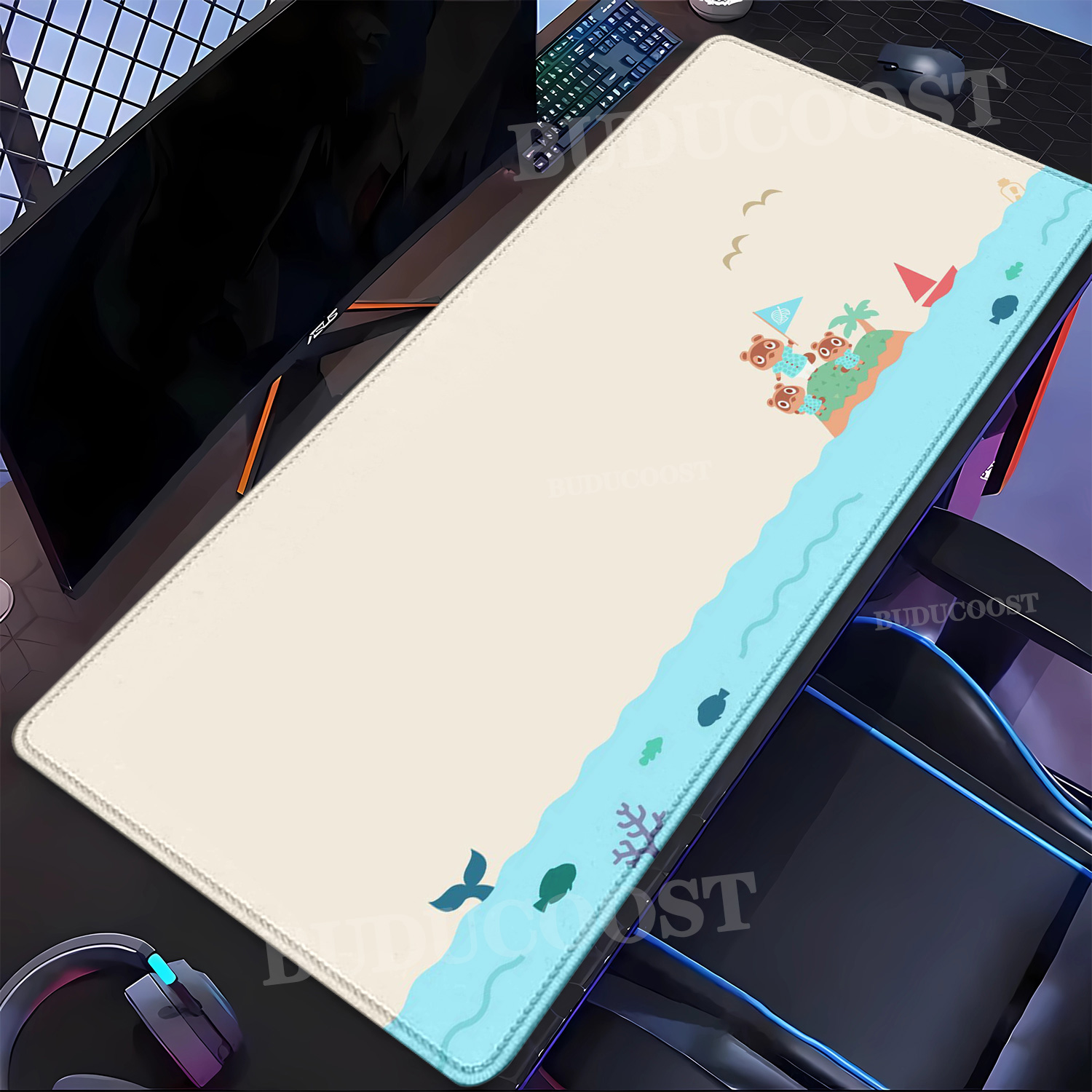 大型かわいいマウスパッドノンスリップゲーム用かわいい漫画 A - Yellow Desk Setup のレビューと価格