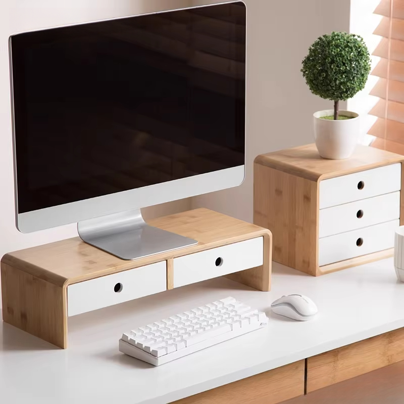 竹製ノートパソコンモニターライザー、エコフレンドリーなデスク - Desk Setup Living Room のレビューと価格