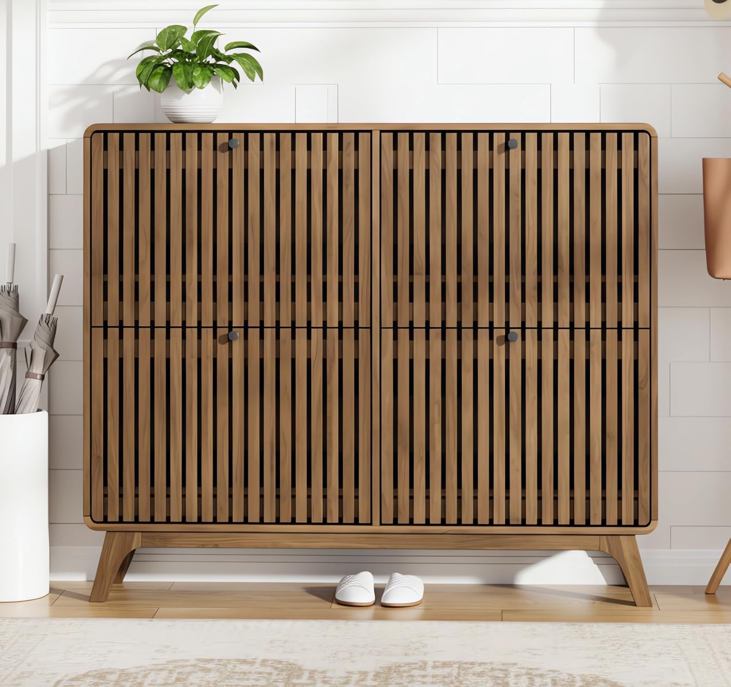 # 大型竹製靴箱（4つの跳ね上げ式引き出し付き）、玄関廊下用 - Drawer Organizer Bamboo のレビューと価格