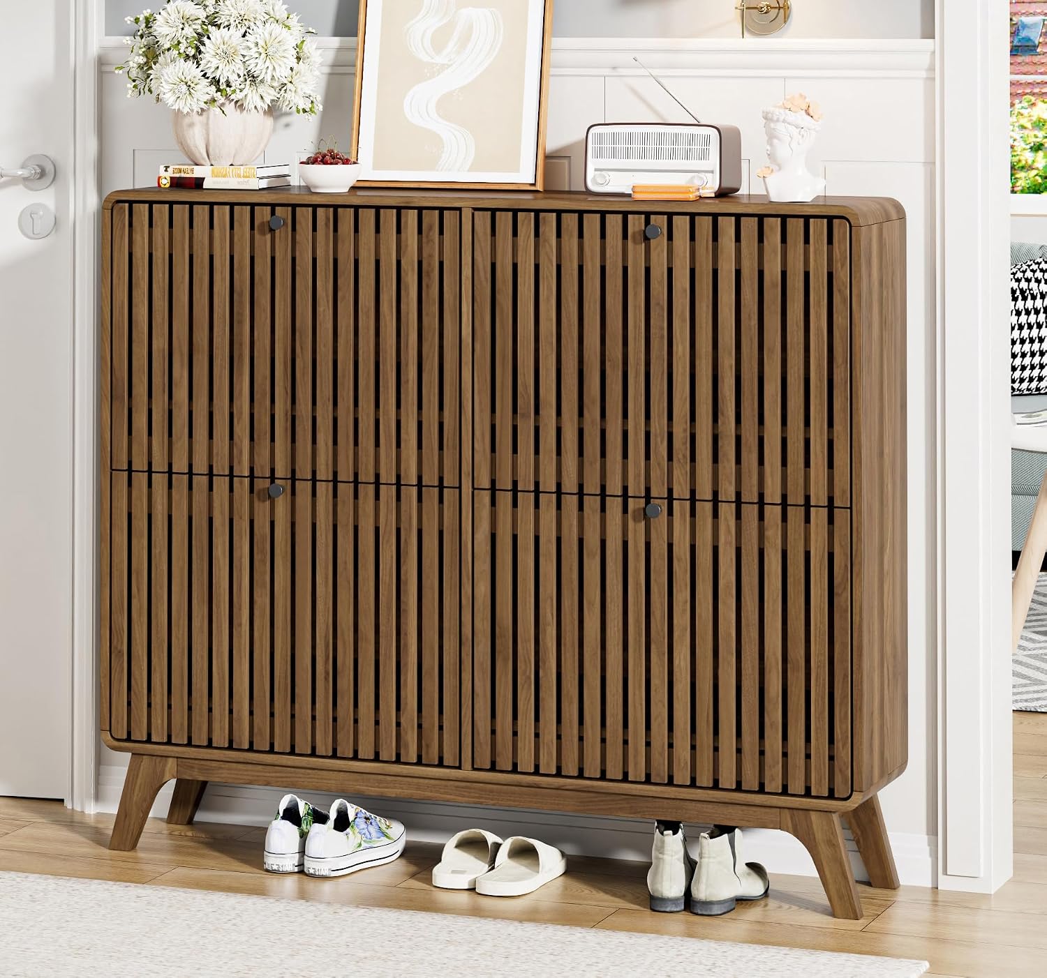 # 大型竹製靴箱（4つの跳ね上げ式引き出し付き）、玄関廊下用 - Drawer Organizer Bamboo のレビューと価格