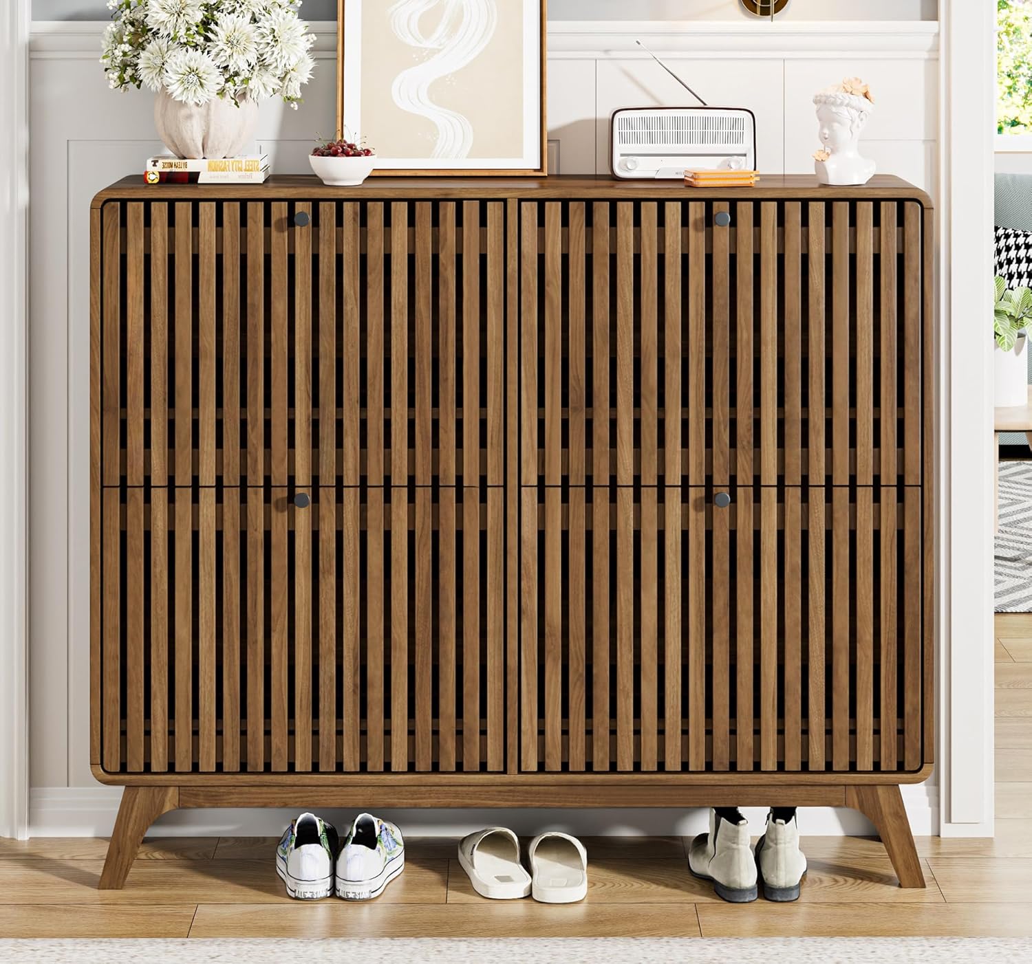 # 大型竹製靴箱（4つの跳ね上げ式引き出し付き）、玄関廊下用 - Drawer Organizer Bamboo のレビューと価格