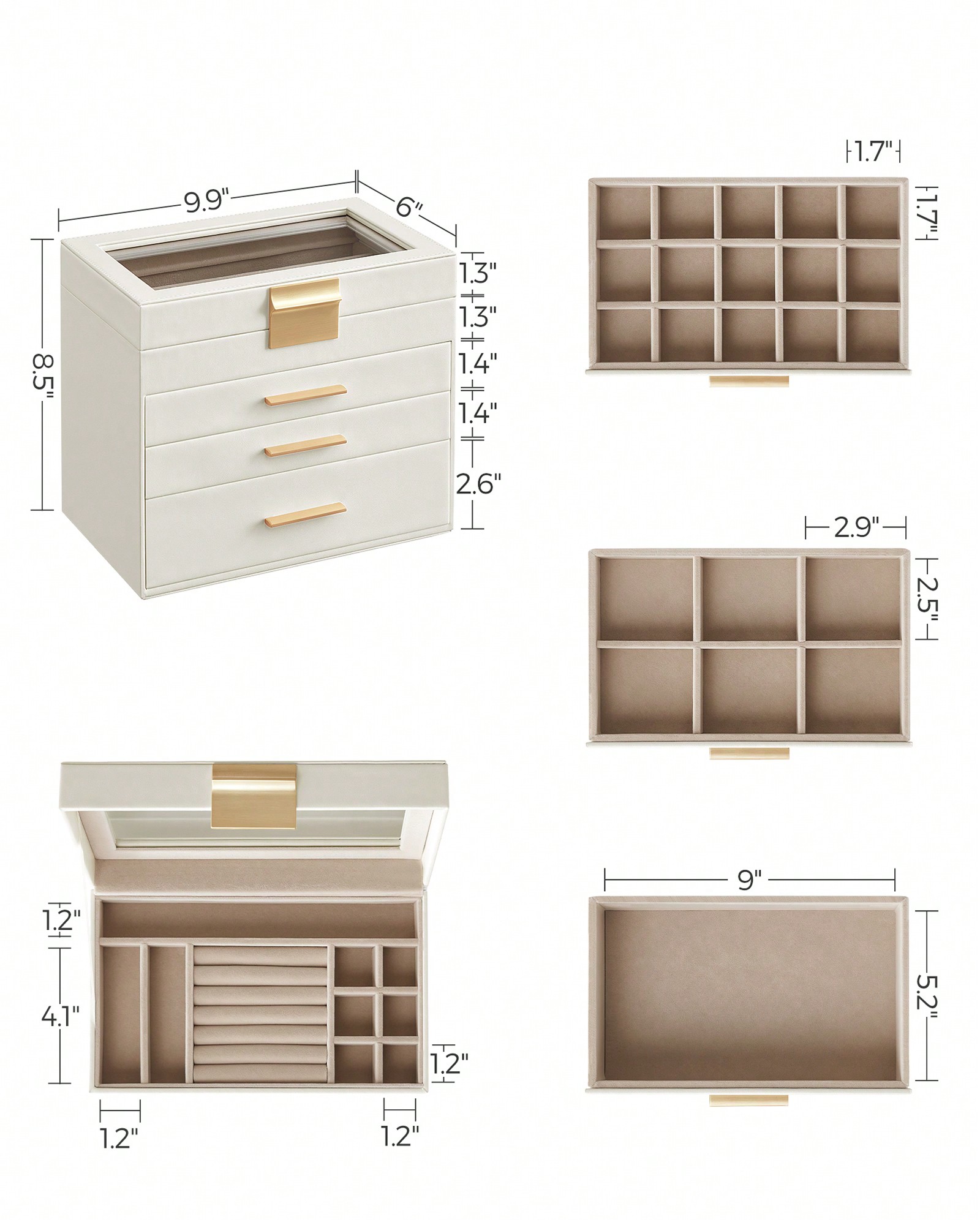 アップグレードされた4層ジュエリー収納ボックス、ガラス蓋と3 - Drawer Organizer Bamboo のレビューと価格
