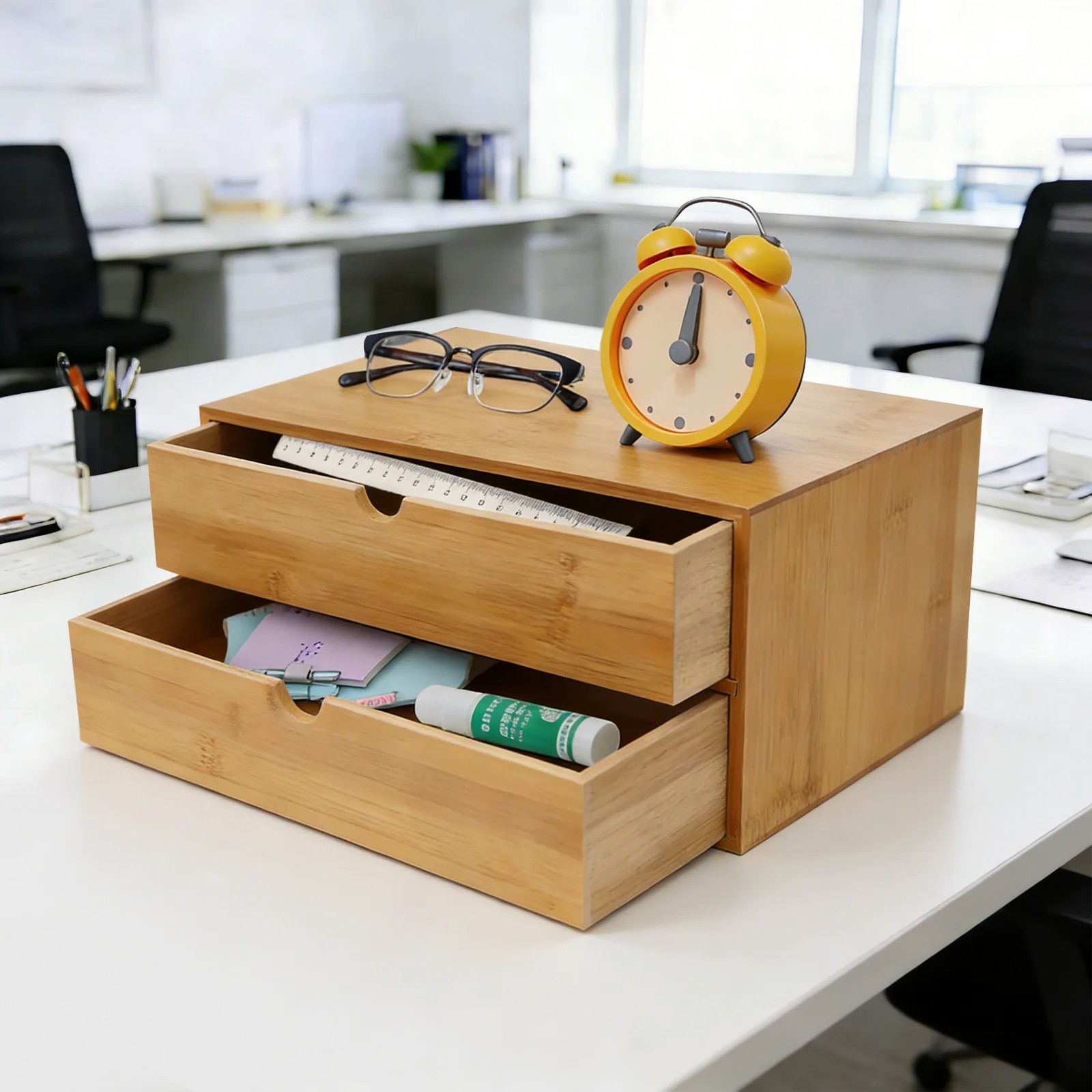 デスクオーガナイザー、2段引き出し付きオフィス用品収納ボック - Drawer Organizer Bamboo のレビューと価格