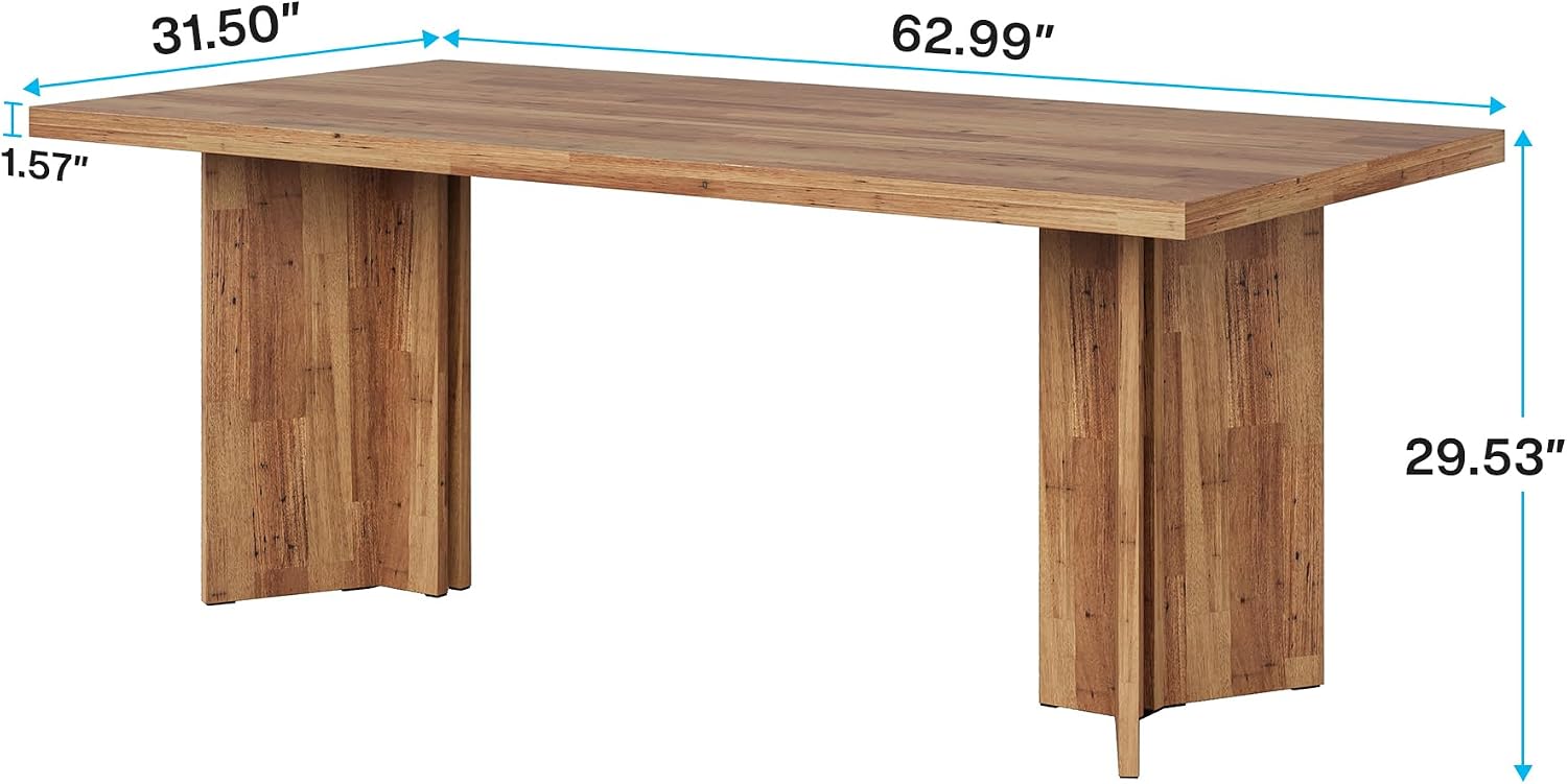 4～6人用の大型長方形木製ダイニングテーブル、頑丈な支持脚付 - Desk Setup Living Room のレビューと価格